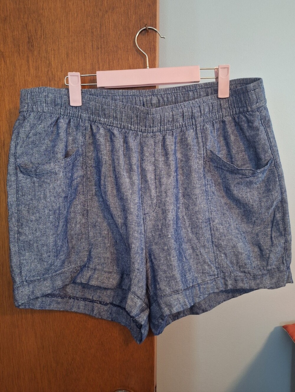 Old Navy Women’s Casual Elastic-Waist Blue Shorts 4 Pockets Size L